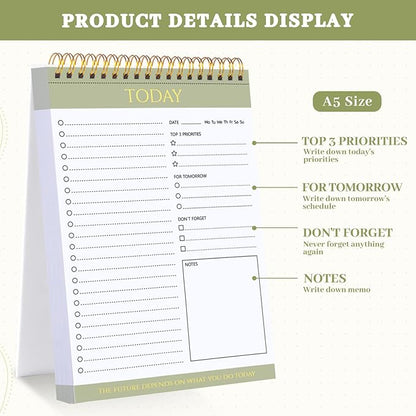 2 Packs To Do List Notepad, Totally 208 Pages To Do List Notebook A5 Undated Daily Planner Notepad with Transparent Cover and Task Checklist Home Office School Supplies, Simple Style