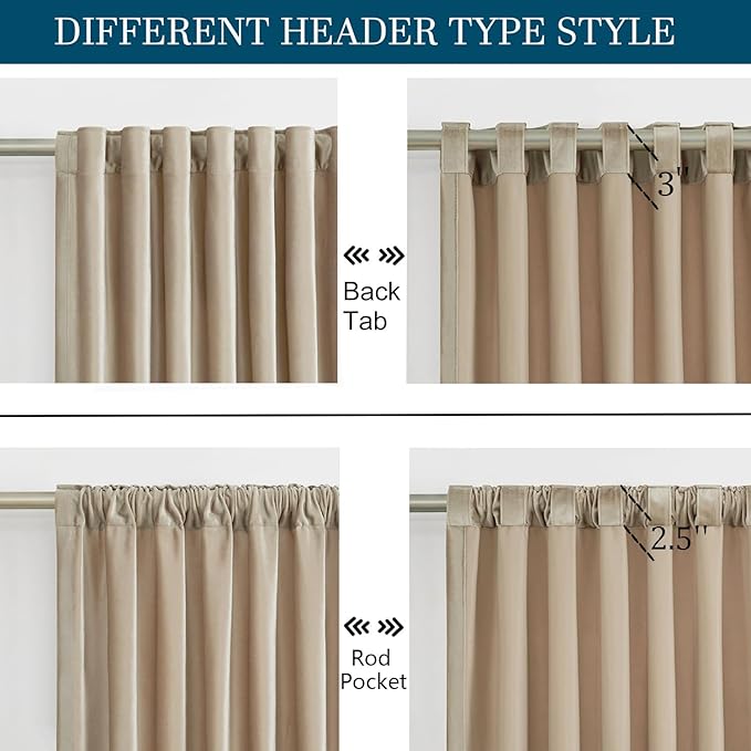 PRIMROSE Champagne Velvet Curtains 72 inch Long for Living Room,Set of 2 Panels Blackout Rod Pocket Back Tab Window Treatment Room Darkening Heavy Decorative Curtains Drapes for Bedroom