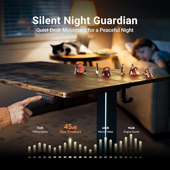 Claiks Electric Standing Desk, Adjustable Height Stand up Desk, 55x24 Inches Sit Stand Home Office Desk with Splice Board, Black Frame/Rustic Brown Top