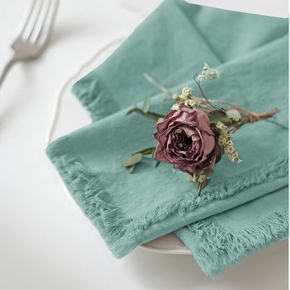 Handmade Cloth Napkins 100% Cotton Napkins with Fringe，Delicate Handmade Cloth Napkins for Dinners, Parties, Weddings and More，18 x 18 Inch Set of 4 - Turquoise