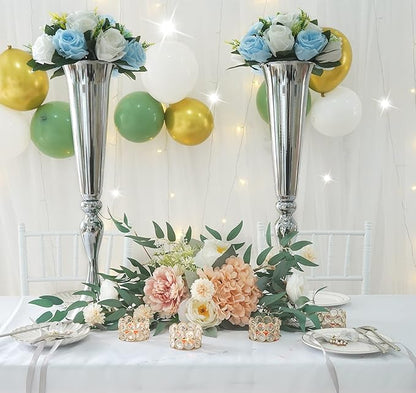 Set of 2 Versatile Metal Tabletop Flower Stands, Silver Dining Table Centerpiece Vases, 21.9" Tall Trumpet Vases for Wedding Birthday Ceremony Party Special Event Home Décor