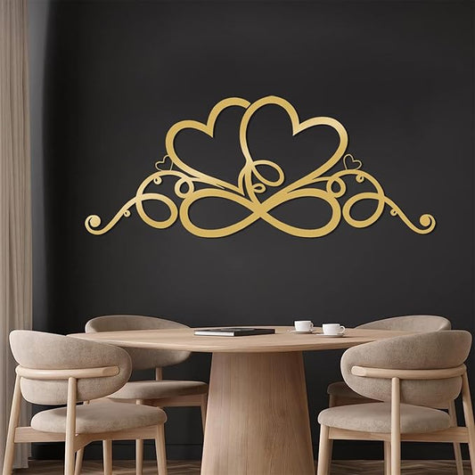 Infinity Heart Metal Wall Art, Infinity Heart Wall Decor, Double Infinity Heart Metal Sign, Love Sign Wall Decor, Infinity Sign Wall Decor, Metal Love Wall Decor, Geometric Wall Art (Gold, 48"x19"/121x49cm)