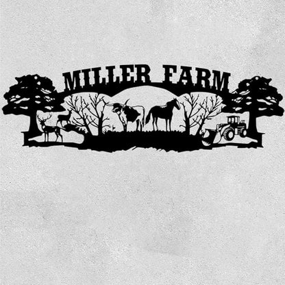 Personalized Farm Metal Sign, Custom Ranch Name Plaque with Cow, Horse, Deer and Tractor, Rustic Outdoor Barn Wall Art, Farmhouse Yard Décor, Gift for Farmers, Ranch Owners, Country Home
