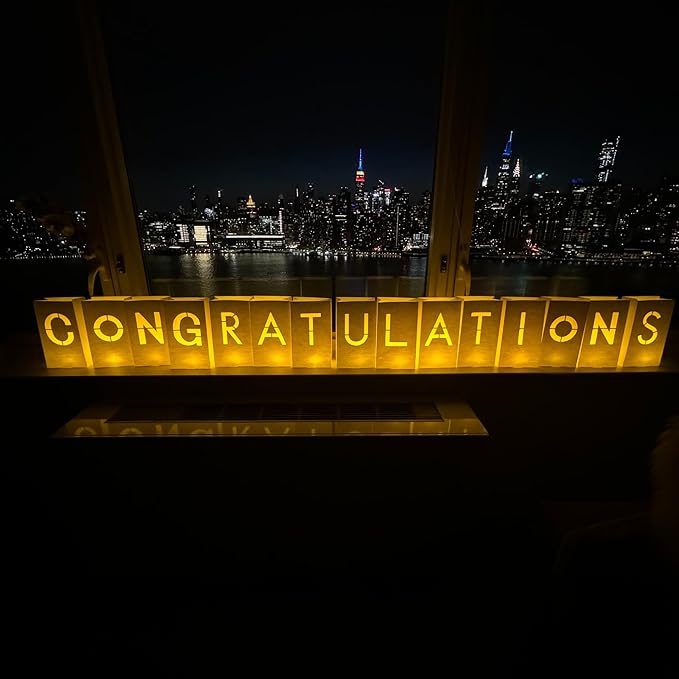 "Congratulations Decorations Light up Letters with Tea Lights Candles and Rose Petals Included - Luminary Paper Bags to be Used as Congratulations Banner and Congrats Banner for Your Loved One