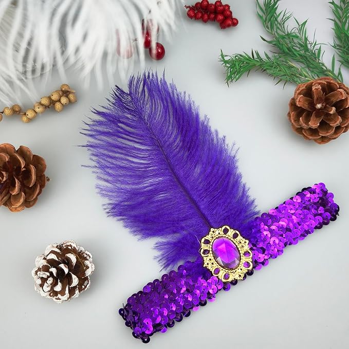 Feather Headpiece Sequins Headbands 1920s Flapper Showgirl Headpieces for Women Girls Carnival Party Accessories