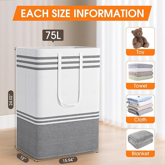 4 Pack Large Laundry Baskets, Laundry Hampers, Freestanding Waterproof Collapsible Clothes Bag with Extended & Reinforced Handles - Clothes Basket for Dorm, Bathroom, Home (75L)