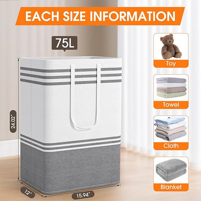 3 Pack Large Laundry Baskets, Laundry Hampers, Freestanding Waterproof Collapsible Clothes Bag with Extended & Reinforced Handles - Clothes Basket for Dorm, Bathroom, Home (75L)