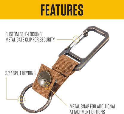 Carhartt Unisex Adult Durable Metal Key Keeper, Belt Loop Key Ring Holder with Self-Locking Metal Gate Clip for Car/Home Keys