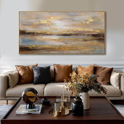 Gold Abstract Wall Art Decor Neutral Canvas Pictures Framed Wall Decor Colorful Art Prints for Living Room Dining Room Bedroom 24x48 Inch