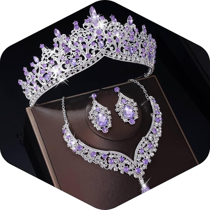 Kamirola Tiaras and Crowns for Women,Tiaras Earrings Necklace, Crystal Bridal Jewelry Set, Costume Party Halloween Prom Pageant Jewelry for Women TR80