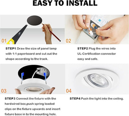 LTpro 3 Inch Gimbal Led Recessed Lights, Waterproof recessed Lights for Shower with Junction Box 10W, Recessed Ceiling LED Lights Dimmable Selectable 5CCT 3000K-5000K, IC Rated.(6 Pack)