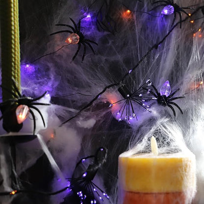 Halloween Decorations Spider Web Lights 8.6ft 30LED Purple Orange Fairy Lights Battery Operated Fall Lights with Remote Timer 8 Modes Net Light for Fall Halloween Outdoor Haunted House Decor