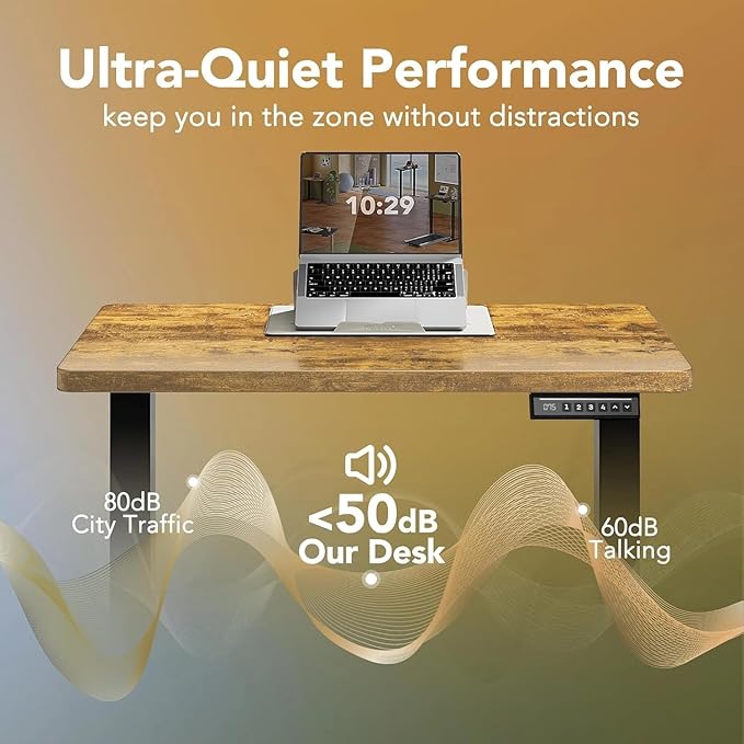 HUANUO 32" Small Electric Standing Desk Adjustable Height, 4 Memory Height Settings, Sit Stand Up Desk for Home Office & Computer Workstation, Vintage Brown
