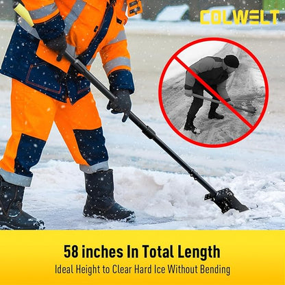 Colwelt Metal Snow Shovel 58’’, Heavy Duty Ice Scraper for Driveway, Snow Ice Chopper Shoveling Tool with Thickened Blade, Ice Shovel for Sidewalk Ice Removal, Flat Shovel Floor Cleaning Scraper