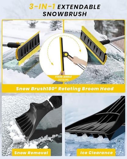 helloleiboo 2025 Extra Long 55.7" Ice Scrapers for Car Windshield Multi-Functional Detachable Car Ice Scraper with Foam Grip and 270° Pivoting Brush Head Snow Brush for SUV Truck Auto(Yellow)