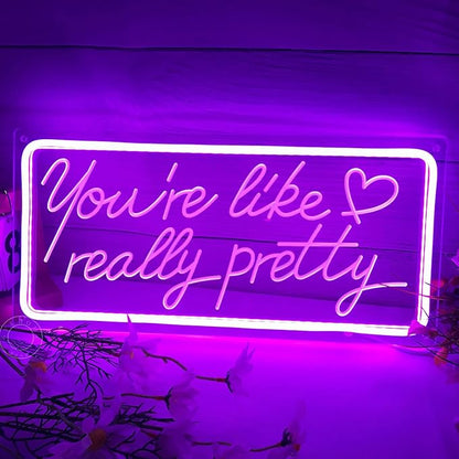 SYLHOME Purple You're Like Really Pretty Led Neon Light Sign USB Gorgeous Girls Bedroom Kids Room Wall Decor Sign Wedding Birthday Party Salon Bar 15.8"X7.5" 5V