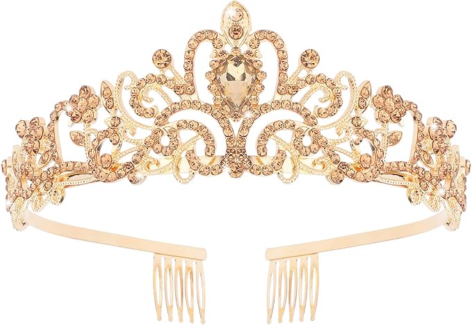 COCIDE Gold Tiara Crowns Crystal Headband Princess Rhinestone Crown with Combs Bride Headbands Bridal Wedding Prom Birthday Party Hair Accessories Jewelry for Women and Girls (M CHAMPAGNE)