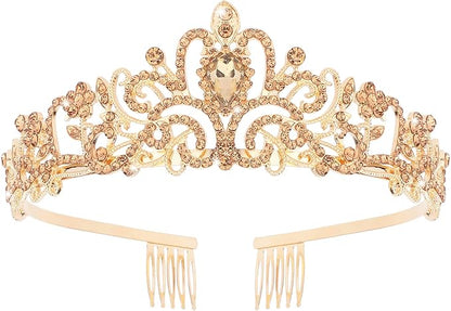 COCIDE Gold Tiara Crowns Crystal Headband Princess Rhinestone Crown with Combs Bride Headbands Bridal Wedding Prom Birthday Party Hair Accessories Jewelry for Women and Girls (M CHAMPAGNE)