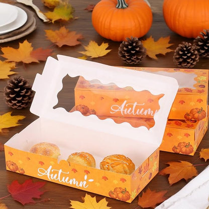 CIEOVO 24 Pcs Fall Cookie Boxes with Window, Autumn Maple Leaf Cookie Gift Cardboard Paper Treat Boxes for Fall Harvest, Wedding Thanksgiving Party Supplies