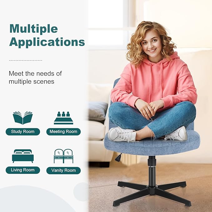 OLIXIS Criss Cross Chairs Legged Armless No Wheels Wide Seat Height Adjustable Swivel Rolling Padded Fabric Home Office Desk Seating for Bedroom, Student, Study Room