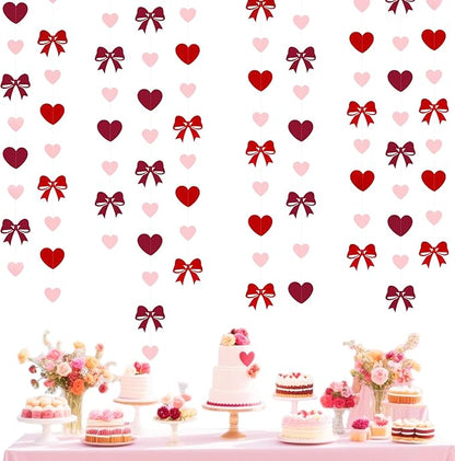 Heart Bow Decorations Burgundy Red Pink Heart Bow Hanging Garland Streamer for Anniversary Birthday Valentines Bachelorette Wedding Baby Shower Bridal Shower Engagement Hen Party Decorations Supplies