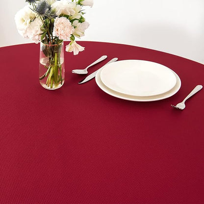 maxmill Round Textured Tablecloth Spill-Proof Wrinkle Free Soft Jacquard Table Cloth for Round Table Cover, for Dining Room Buffet Banquet Parties Holiday Dinner, 70 Inch Red