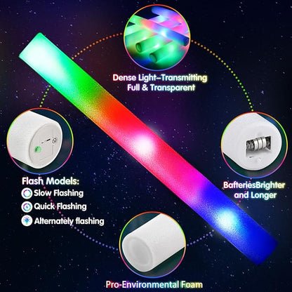 102 PCS Led Foam Sticks, Bulk Glow Sticks with 3 Colors Flashing, Light Up Baton Wands for Kids, Glow Sticks Party Supplies for party, Wedding, Raves, Concert, Camping, Sporting Events