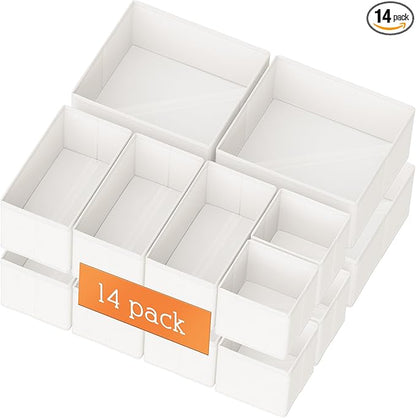 Criusia Drawer Organizer Clothes, 14 Pack Dresser Organizer for Baby Clothes, Underwear, Sock- Foldable Closet Organization and Storage Dividers Bins for Nursery, Bedroom and Dorm (White)