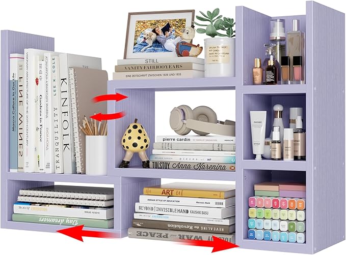 Desk Shelves Desktop Organizer Shlef - Purple Office Organization for Top of Desk Organizers and Accessories Corner Bookshelf Table Top Shelving Small Hutch Decorations for Women Office