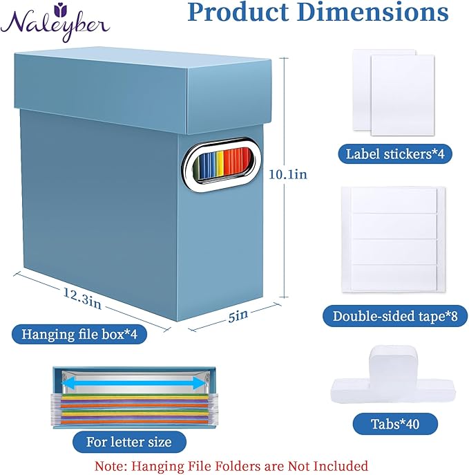 File Organizer Box with Lid & Handle, Heavy Duty Hanging File Folder Storage Boxes for Letter Size, Portable Filing Organizer for Office, Home, Classroom, Dusty Blue 4 Pack