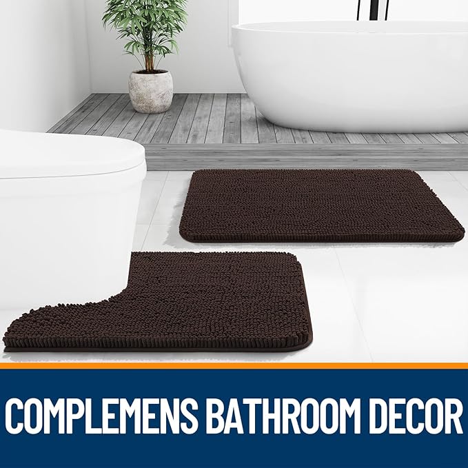 OLANLY Bathroom Rugs 32x20, Extra Soft Absorbent Chenille Bath Rugs, Rubber Backing Quick Dry, Machine Washable Bath Mats for Bathroom Floor, Tub and Shower, Home Decor Accessories, Brown