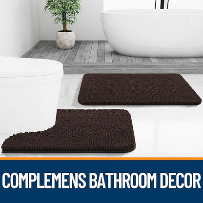 OLANLY Bathroom Rugs 32x20, Extra Soft Absorbent Chenille Bath Rugs, Rubber Backing Quick Dry, Machine Washable Bath Mats for Bathroom Floor, Tub and Shower, Home Decor Accessories, Brown