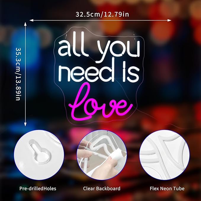 All You Need is Love Neon Sign, Neon Signs for Wall Decor Neon LED Signs Room Neon Light Up Signs Home Decor