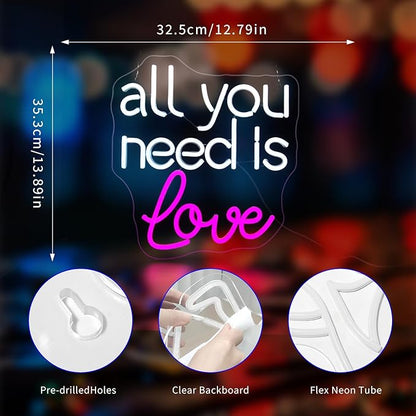 All You Need is Love Neon Sign, Neon Signs for Wall Decor Neon LED Signs Room Neon Light Up Signs Home Decor