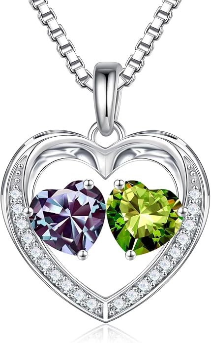 Iefil Christmas Gifts for Women Wife - 925 Sterling Silver Heart Birthstone Necklace, Anniversary Birthday Gifts for Women Wife Girlfriend Mom, Birthstone Jewelry Gift for Her