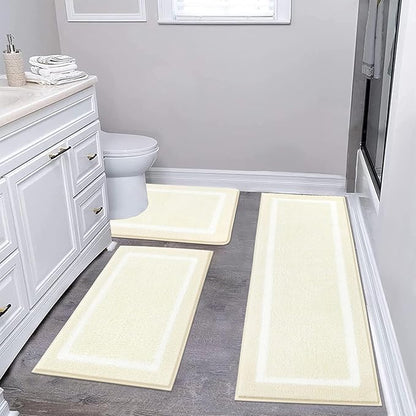 Pauwer 3 Piece Bath Mat Set, Non-Slip Plush Rugs, Absorbent Shaggy Set With U-Shaped Contour Toilet Mat for Bathroom, Bedroom, Living Room - Dusty Pink