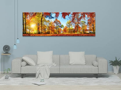 Pyradecor Large Autumn Sunset Forest Canvas Prints Wall Art Golden Nature Landscape Artwork Pictures Paintings for Living Room Bedroom Home Decorations