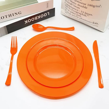 150 Pack Orange Plastic Silverware, Orange Plastic Cutlery Disposable Includes 50 Forks, 50 Spoons, 50 Knives for Birthday, Fall Party, Halloween, Thanksgiving