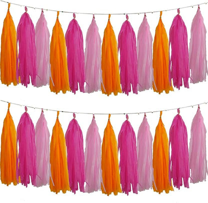 We Moment Pink Orange and Rose red Tassel Garland Banner Paper Tassels for Pink Orange Party Decorations,Pack of 15