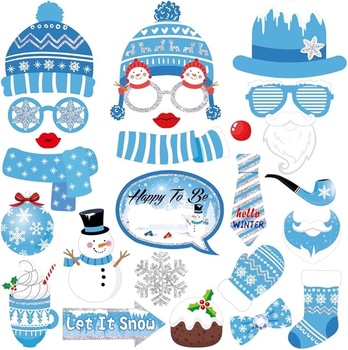Snowman Photo Booth Props,Winter Wonderland Snow Booth Props(25CT)