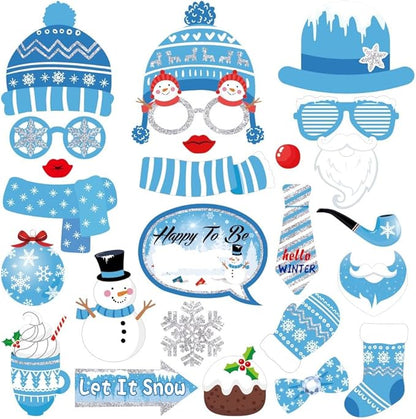 Snowman Photo Booth Props,Winter Wonderland Snow Booth Props(25CT)