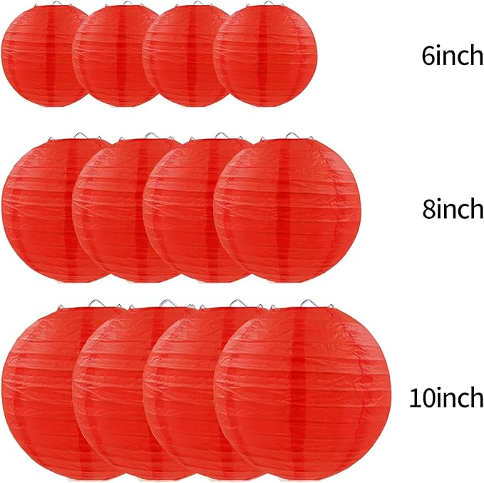 Red Paper Lanterns Round Hanging Paper Lanterns Decorations for Birthday Wedding Baby Bridal Shower Christmas Home Party Decoration (12 PCS)