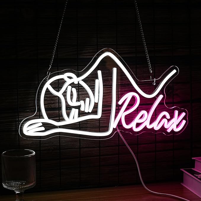 Dimmable Relax Neon Sign Led Woman Relax Neon Light for Wall Decor White Pink Lady Body Neon Wall Light Up Sign for Beauty Salon Massage Shop Ladies Room Decor Gifts for girls (16.7‘’*8.7‘’USB）