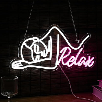 Dimmable Relax Neon Sign Led Woman Relax Neon Light for Wall Decor White Pink Lady Body Neon Wall Light Up Sign for Beauty Salon Massage Shop Ladies Room Decor Gifts for girls (16.7‘’*8.7‘’USB）