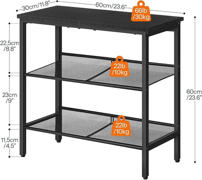 HOOBRO Black Side Table, 3-Tier Metal Side Table, Small Black Table with 2 Flat or Slant Adjustable Shelves for Small Spaces, Hallway, Living Room, Bedroom, Sturdy, Easy Assembly, Black BB23BZ01G1