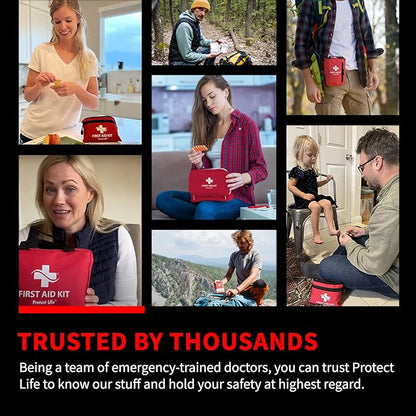 Protect Life Survival First Aid Kit for Home/Business, Camping Survival Kits | Mini Travel First Aid Kit | Camping Equipment | Small Kits for Car | Outdoor Emergency Survivals Pack - 200pcs