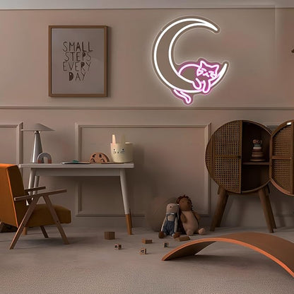 Moon Cat Neon Sign Girl Room Decor Led Neon Lights Signs for Wall Decor USB Powered Led for Room Decoration