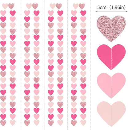 Hot-Pink Rose-Gold Party Decorations Heart-Garland - 52ft Wedding Bridal Shower Hanging Decoration Streamers Banner,Baby Girl Birthday Bachelorette Engagement Mohters Decor Panduola