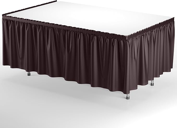 Exquisite Ruffle Table Skirt Brown 6 Pack 14 Ft Long for Rectangle 6ft Plus or Round Tables With Adhesive Strip for Gender Reveal Decor & Happy Birthday Parties