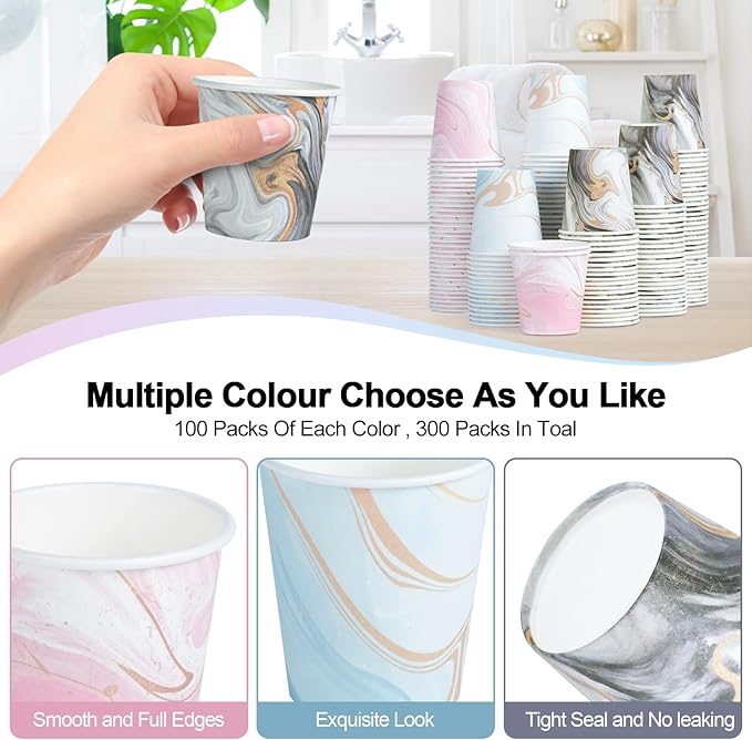 300Pack 3 oz Paper Cups Disposable Bathroom Small Mouthwash Cups Bath Cup 3 oz Paper for Bathroom,Birthday Party, Travel, Events, Picnic, BBQ